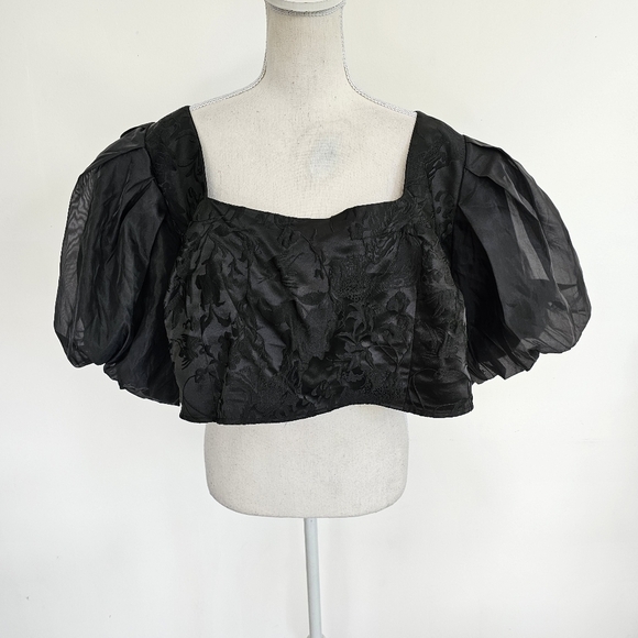 Future Collective Black Organza Puff Sleeve Crop Top - Picture 5 of 11